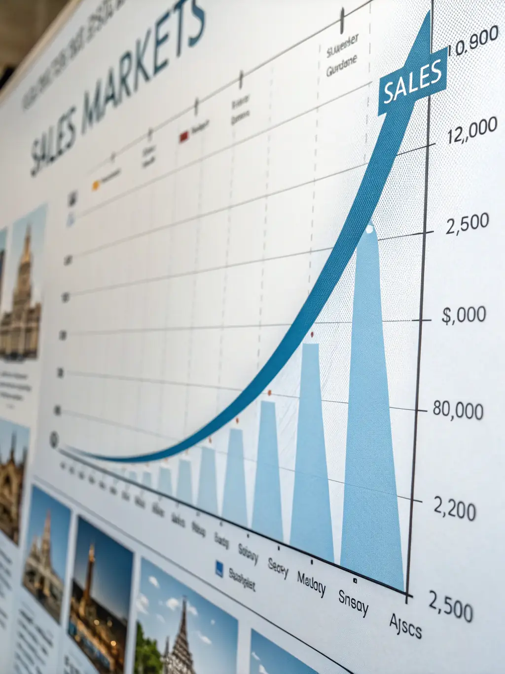 A graph showing upward trending business metrics, such as sales, customer acquisition, and market share, with a focus on the UK market.